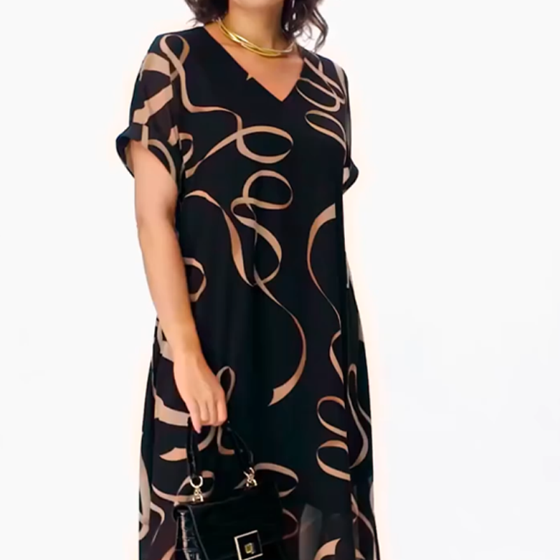 Icone™ FlowyDress: Dubbel Gelaagde V-Hals Zwierige Maxi Jurk