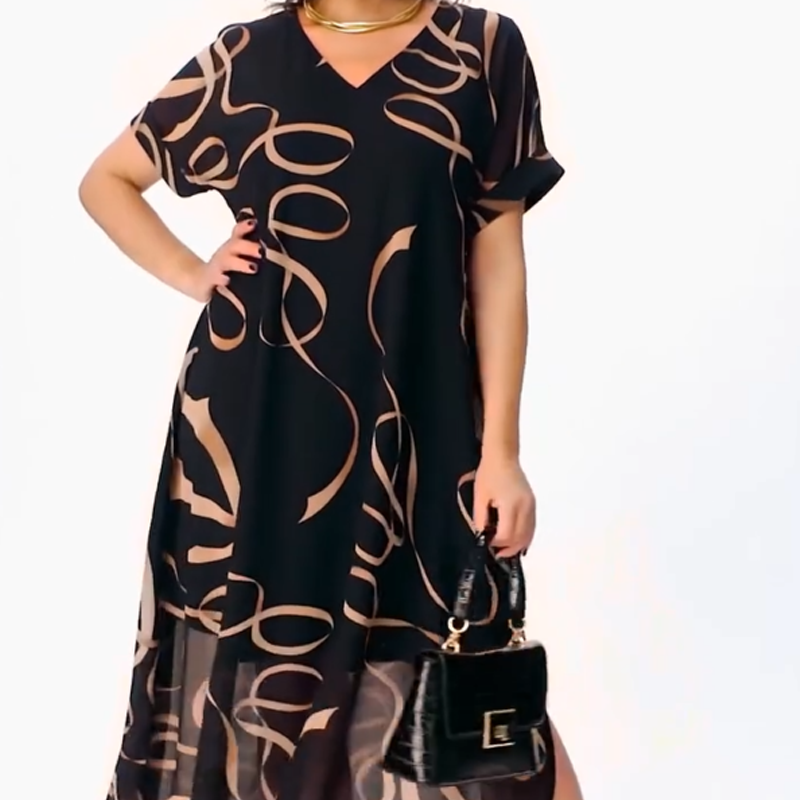Icone™ FlowyDress: Dubbel Gelaagde V-Hals Zwierige Maxi Jurk