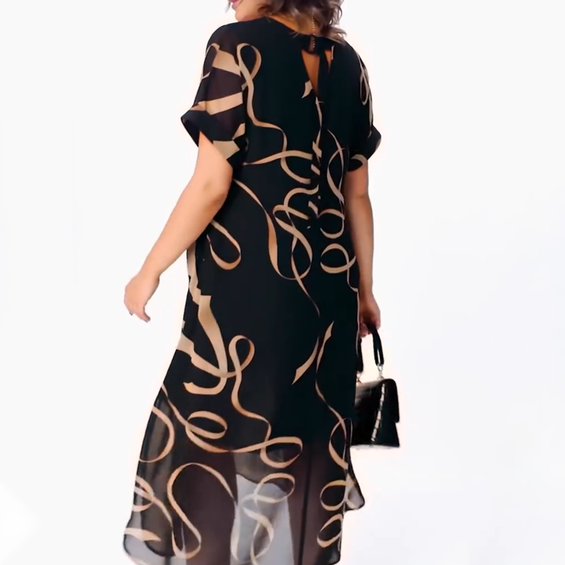Icone™ FlowyDress: Dubbel Gelaagde V-Hals Zwierige Maxi Jurk
