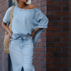 Icone™ FashionSet: Stijlvolle Off-Shoulder Top En Denim Rok
